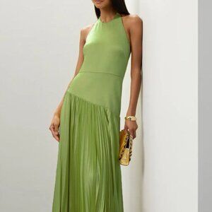Pleated Halter Neck Maxi Dress | New Sheath Formal Dress w/ Zipper Back